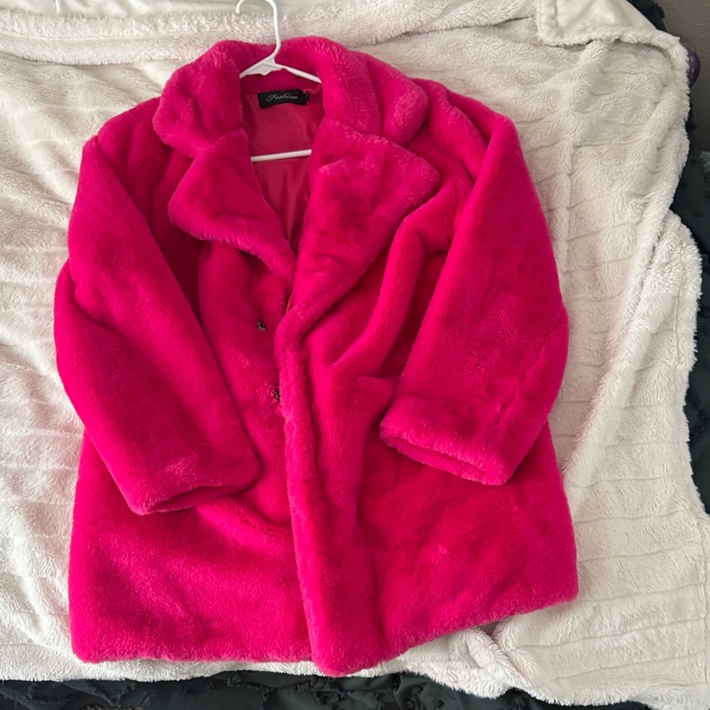 Vibrant Pink Faux Fur Coat